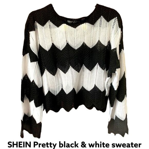 SHEIN Sweaters - SHEIN Womens Black & White Cropped Sweater Size Large